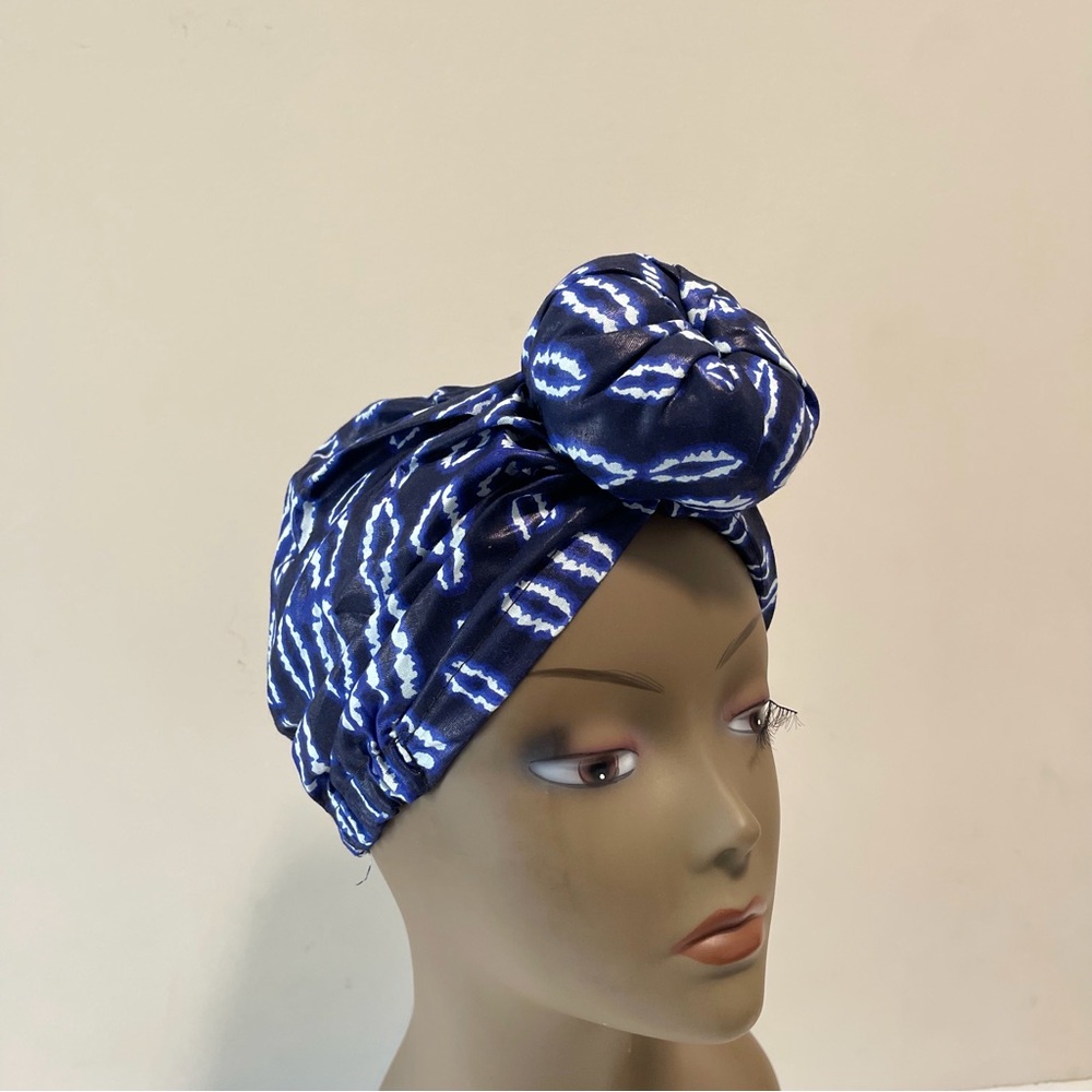 Blue Multicolor African Print Ankara Handmade Pre-tied Handmade Headwrap
